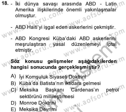 Amerikan Dış Politikası Dersi 2014 - 2015 Yılı (Final) Dönem Sonu Sınav Soruları 18. Soru