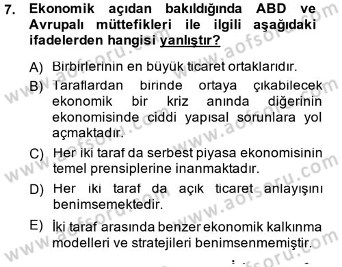 Amerikan Dış Politikası Dersi 2014 - 2015 Yılı (Final) Dönem Sonu Sınav Soruları 7. Soru