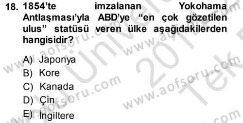 Amerikan Dış Politikası Dersi 2014 - 2015 Yılı Tek Ders Sınav Soruları 18. Soru