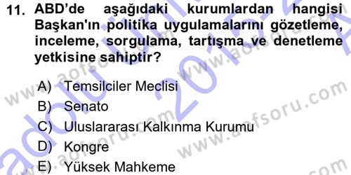 Amerikan Dış Politikası Dersi 2015 - 2016 Yılı (Vize) Ara Sınavı 11. Soru