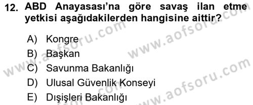 Amerikan Dış Politikası Dersi 2015 - 2016 Yılı (Vize) Ara Sınavı 12. Soru