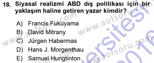 Amerikan Dış Politikası Dersi 2015 - 2016 Yılı (Vize) Ara Sınavı 18. Soru