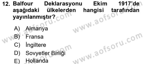 Amerikan Dış Politikası Dersi 2015 - 2016 Yılı (Final) Dönem Sonu Sınavı 12. Soru