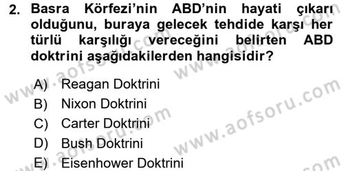 Amerikan Dış Politikası Dersi 2015 - 2016 Yılı (Final) Dönem Sonu Sınavı 2. Soru