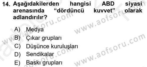 Amerikan Dış Politikası Dersi 2015 - 2016 Yılı Tek Ders Sınav Soruları 14. Soru