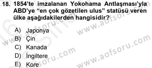 Amerikan Dış Politikası Dersi 2015 - 2016 Yılı Tek Ders Sınav Soruları 18. Soru