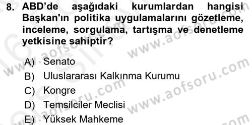 Amerikan Dış Politikası Dersi 2015 - 2016 Yılı Tek Ders Sınav Soruları 8. Soru