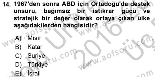 Amerikan Dış Politikası Dersi 2016 - 2017 Yılı 3 Ders Sınav Soruları 14. Soru