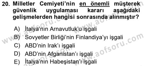 Amerikan Dış Politikası Dersi 2016 - 2017 Yılı 3 Ders Sınavı 20. Soru