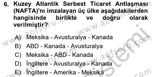 Amerikan Dış Politikası Dersi 2016 - 2017 Yılı 3 Ders Sınavı 6. Soru