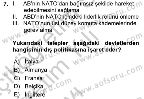 Amerikan Dış Politikası Dersi 2016 - 2017 Yılı 3 Ders Sınav Soruları 7. Soru