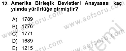 Amerikan Dış Politikası Dersi 2016 - 2017 Yılı (Vize) Ara Sınavı 12. Soru