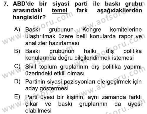 Amerikan Dış Politikası Dersi 2016 - 2017 Yılı (Vize) Ara Sınav Soruları 7. Soru