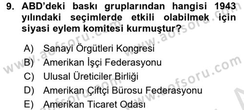 Amerikan Dış Politikası Dersi 2016 - 2017 Yılı (Vize) Ara Sınav Soruları 9. Soru