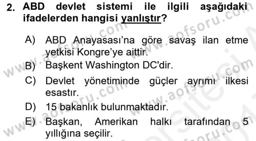 Amerikan Dış Politikası Dersi 2016 - 2017 Yılı (Final) Dönem Sonu Sınav Soruları 2. Soru
