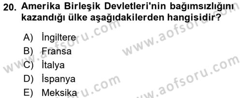 Amerikan Dış Politikası Dersi 2016 - 2017 Yılı (Final) Dönem Sonu Sınav Soruları 20. Soru