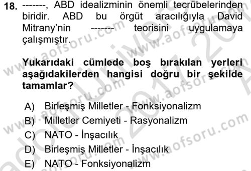 Amerikan Dış Politikası Dersi Ara Sınavı Deneme Sınav Soruları 18. Soru