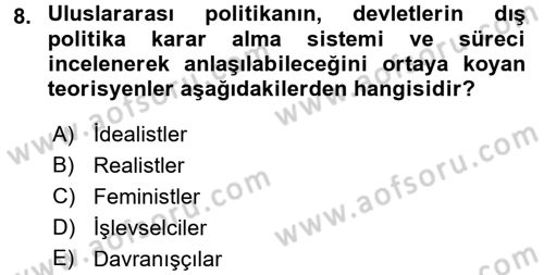 Amerikan Dış Politikası Dersi Ara Sınavı Deneme Sınav Soruları 8. Soru