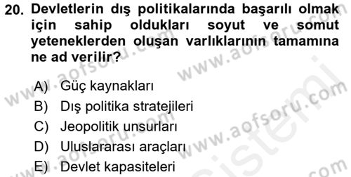 Amerikan Dış Politikası Dersi 2017 - 2018 Yılı (Final) Dönem Sonu Sınavı 20. Soru