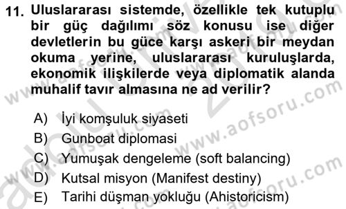 Amerikan Dış Politikası Dersi 2018 - 2019 Yılı 3 Ders Sınav Soruları 11. Soru