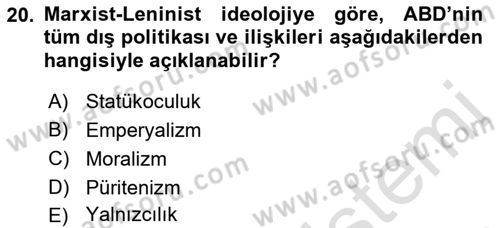 Amerikan Dış Politikası Dersi 2018 - 2019 Yılı 3 Ders Sınav Soruları 20. Soru