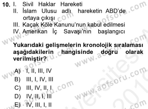 Amerikan Dış Politikası Dersi Ara Sınavı Deneme Sınav Soruları 10. Soru
