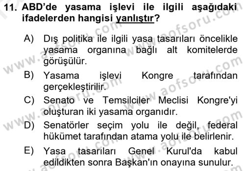 Amerikan Dış Politikası Dersi Ara Sınavı Deneme Sınav Soruları 11. Soru