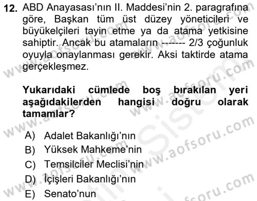 Amerikan Dış Politikası Dersi Ara Sınavı Deneme Sınav Soruları 12. Soru