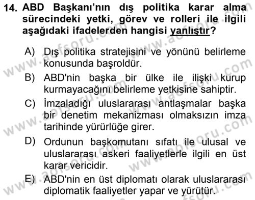Amerikan Dış Politikası Dersi Ara Sınavı Deneme Sınav Soruları 14. Soru
