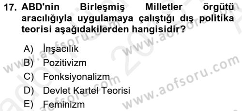 Amerikan Dış Politikası Dersi 2018 - 2019 Yılı (Vize) Ara Sınavı 17. Soru