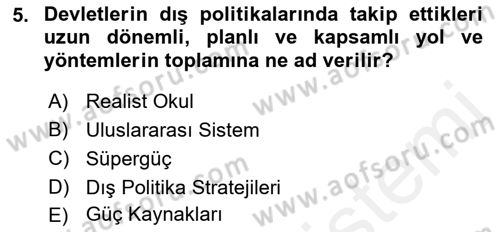 Amerikan Dış Politikası Dersi 2018 - 2019 Yılı (Vize) Ara Sınavı 5. Soru