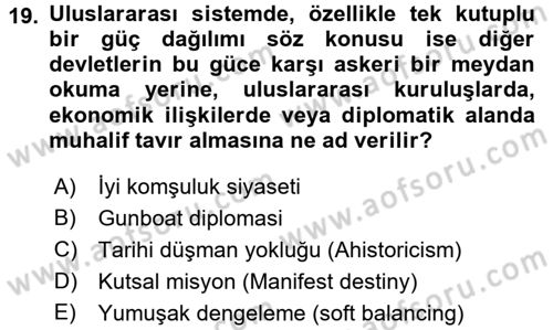 Amerikan Dış Politikası Dersi 2018 - 2019 Yılı (Final) Dönem Sonu Sınav Soruları 19. Soru