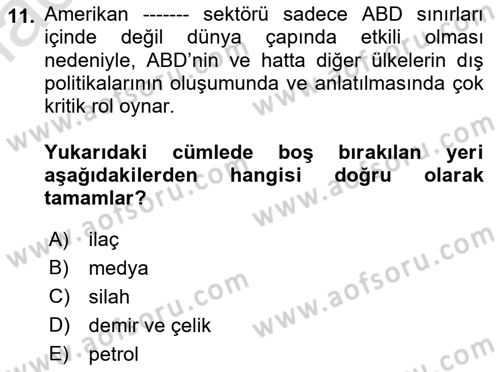 Amerikan Dış Politikası Dersi Ara Sınavı Deneme Sınav Soruları 11. Soru