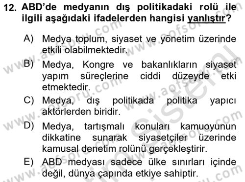 Amerikan Dış Politikası Dersi Ara Sınavı Deneme Sınav Soruları 12. Soru