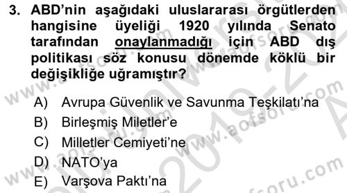 Amerikan Dış Politikası Dersi Ara Sınavı Deneme Sınav Soruları 3. Soru