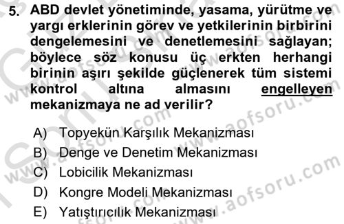 Amerikan Dış Politikası Dersi 2019 - 2020 Yılı (Final) Dönem Sonu Sınav Soruları 5. Soru