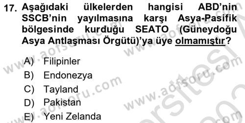 Amerikan Dış Politikası Dersi 2020 - 2021 Yılı Yaz Okulu Sınav Soruları 17. Soru