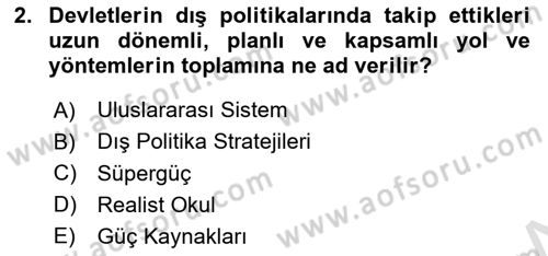 Amerikan Dış Politikası Dersi 2020 - 2021 Yılı Yaz Okulu Sınav Soruları 2. Soru