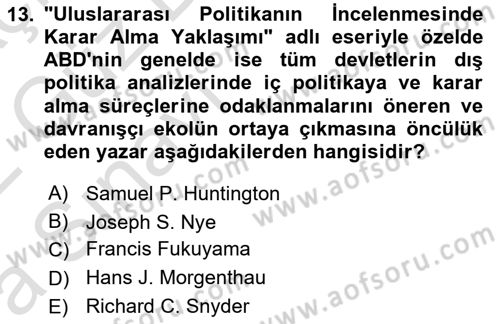 Amerikan Dış Politikası Dersi Ara Sınavı Deneme Sınav Soruları 13. Soru