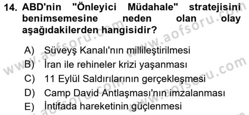 Amerikan Dış Politikası Dersi 2021 - 2022 Yılı (Final) Dönem Sonu Sınav Soruları 14. Soru