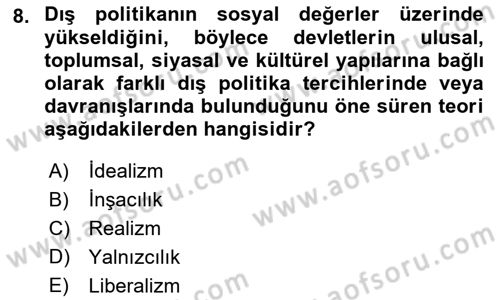 Amerikan Dış Politikası Dersi 2021 - 2022 Yılı (Final) Dönem Sonu Sınav Soruları 8. Soru