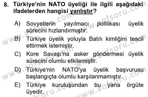 Amerikan Dış Politikası Dersi 2021 - 2022 Yılı Yaz Okulu Sınav Soruları 8. Soru