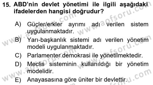 Amerikan Dış Politikası Dersi Ara Sınavı Deneme Sınav Soruları 15. Soru