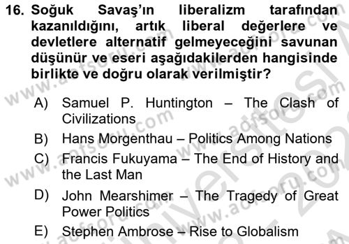 Amerikan Dış Politikası Dersi 2022 - 2023 Yılı (Vize) Ara Sınavı 16. Soru