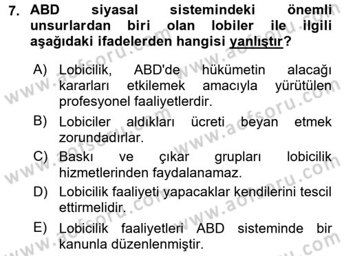 Amerikan Dış Politikası Dersi Ara Sınavı Deneme Sınav Soruları 7. Soru