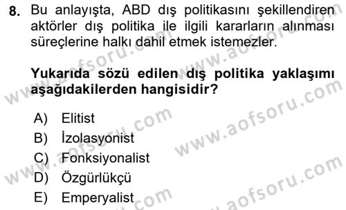 Amerikan Dış Politikası Dersi Ara Sınavı Deneme Sınav Soruları 8. Soru