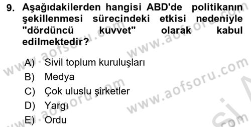Amerikan Dış Politikası Dersi Ara Sınavı Deneme Sınav Soruları 9. Soru