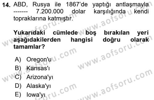 Amerikan Dış Politikası Dersi 2022 - 2023 Yılı (Final) Dönem Sonu Sınav Soruları 14. Soru