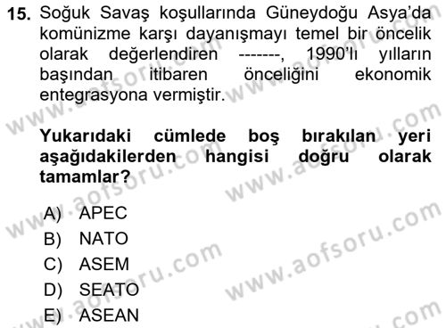 Amerikan Dış Politikası Dersi 2022 - 2023 Yılı (Final) Dönem Sonu Sınav Soruları 15. Soru