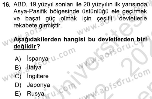 Amerikan Dış Politikası Dersi 2022 - 2023 Yılı (Final) Dönem Sonu Sınav Soruları 16. Soru